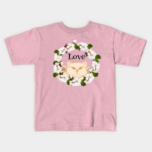 Cute cat lover in flowers. Love. Kids T-Shirt